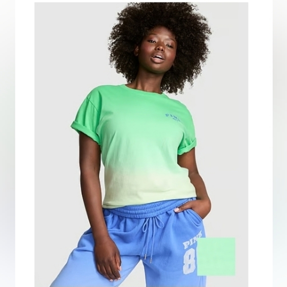 Nwt Victorias Secret Pink Ombre Green Cotton Tee - Picture 1 of 2